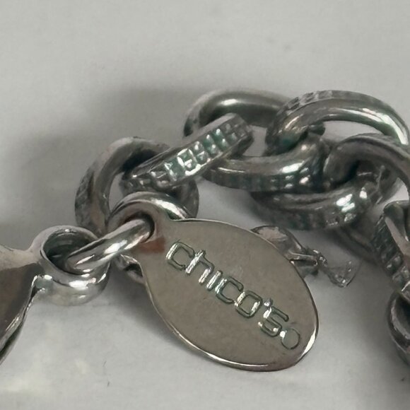 Chicos Long Silver Tone Textured Chain Necklace 34” Statement Layering Jewelry - Picture 2 of 6